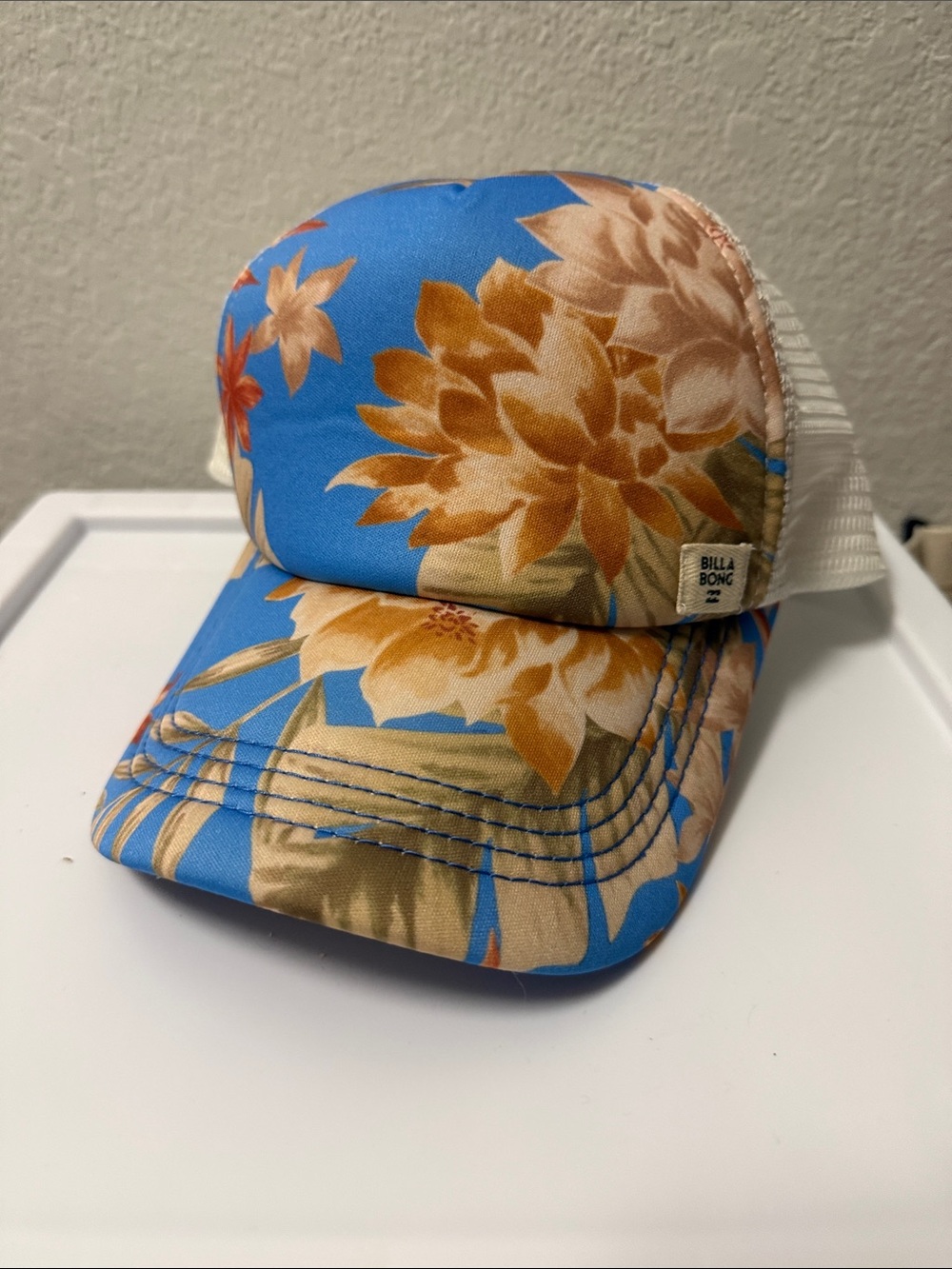 Billabong Blue and Tan Floral Mesh Back Cap